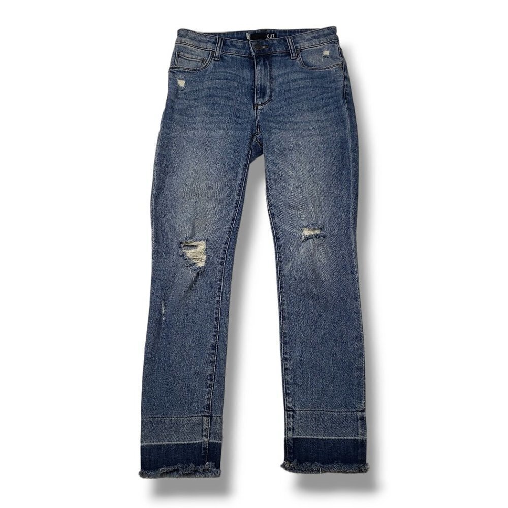 Kut from the Kloth Reese Ankle Straight Leg Jeans Womens 00‎ Distressed Fray